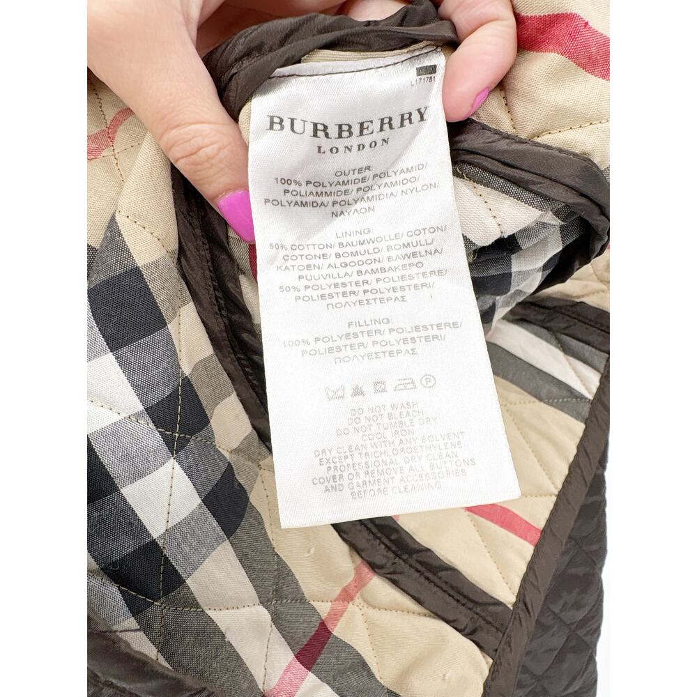 Burberry Brown Diamond Quilted Jacket Nova Check Lining Size Medium Button Coat - Picture 6 of 7
